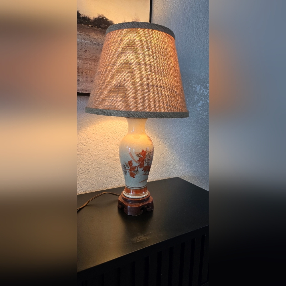 Ceramic Floral Table Lamp - Beige and Rust